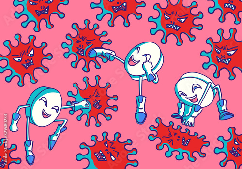 pill medicine hero fighting with virus covid-19