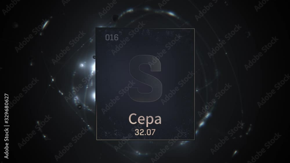 Sulfur as Element 16 of the Periodic Table. Seamlessly looping 3D ...
