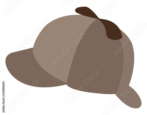 Brown sherlock hat, illustration, vector on white background.