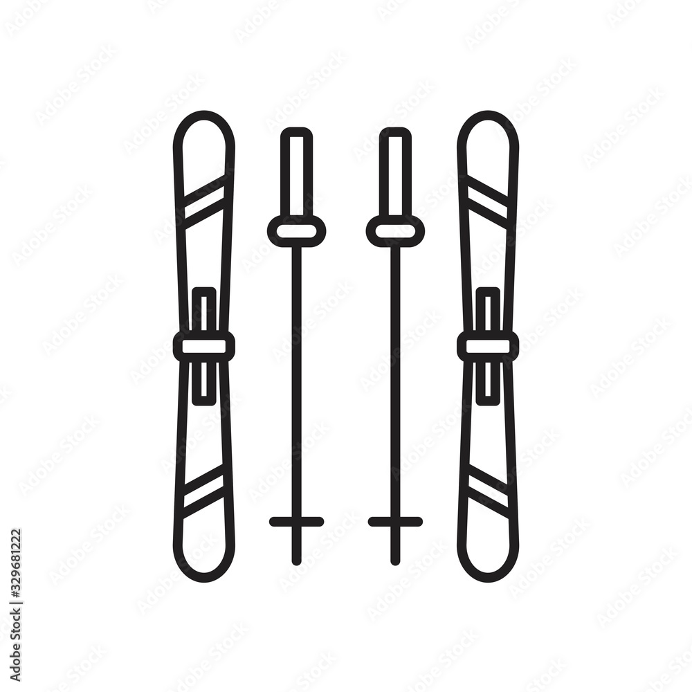 Skis icon template black color editable. Skis icon symbol Flat vector illustration for graphic and web design. Skis icon template black color editable. Skis icon symbol Flat vector illustration for graphic and web design.