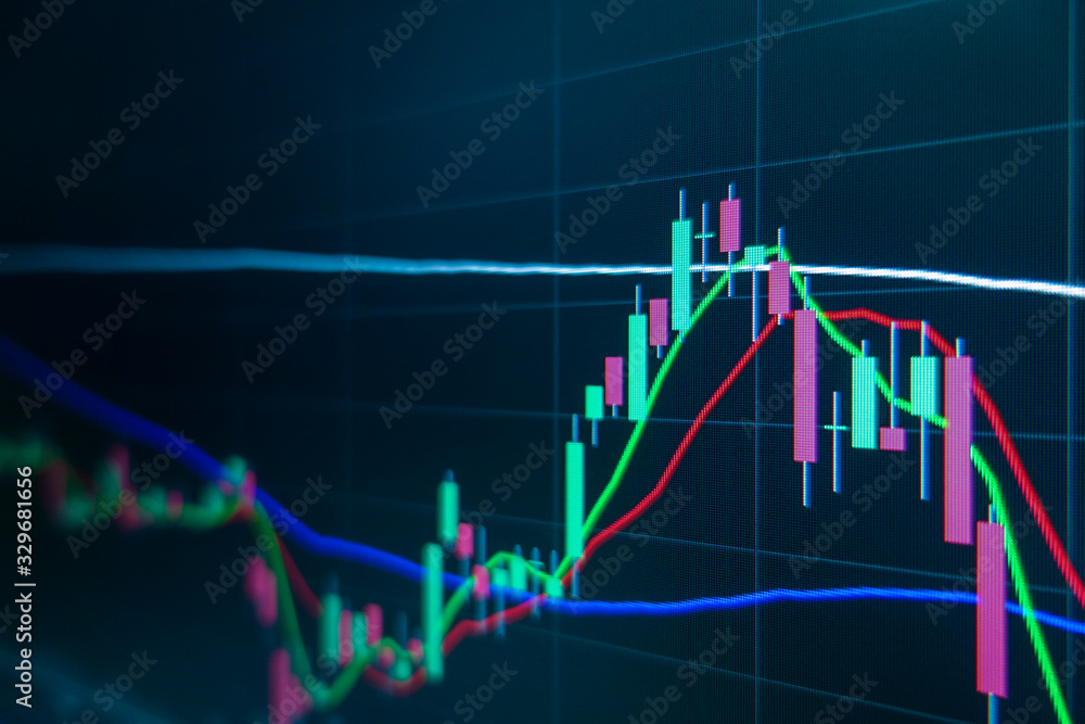 Stock market trading graph and candlestick chart on screen monitor for financial investment and economic concept. Stock market trading graph and candlestick chart on screen monitor for financial investment and economic concept.