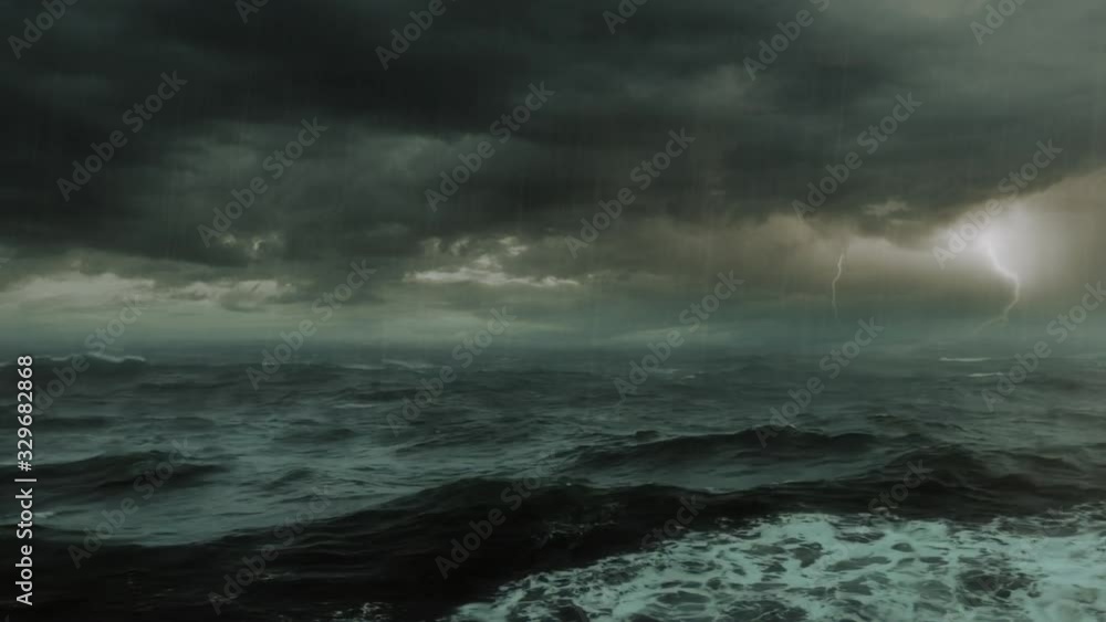 Lightning storm at sea / ocean - loop. CC (real color) version.