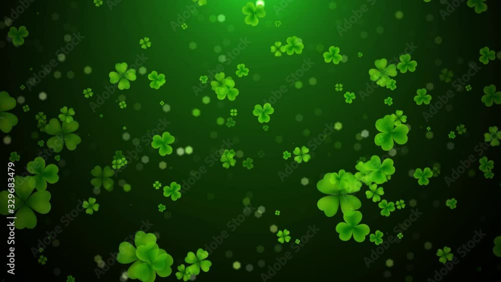 Seamless Loop Green Shiny Three And Four Leaf Clover Flying In The Air With Flickering Small Hexagon Bokeh Glitter Sparkle Animation Seamless Loop Green Shiny Three And Four Leaf Clover Flying In The Air With Flickering Small Hexagon Bokeh Glitter Sparkle Animation