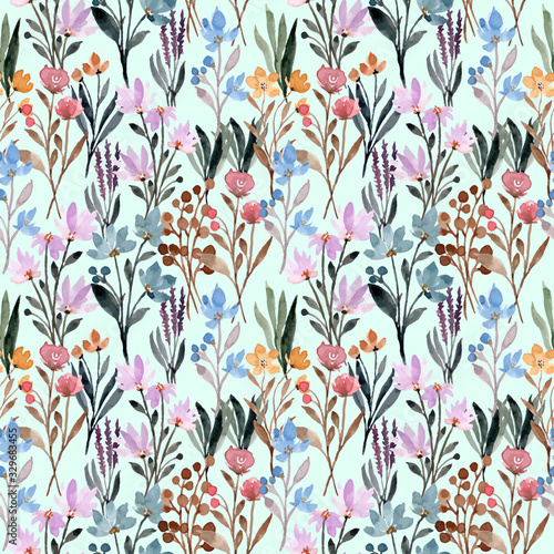 chaotic floral watercolor seamless pattern