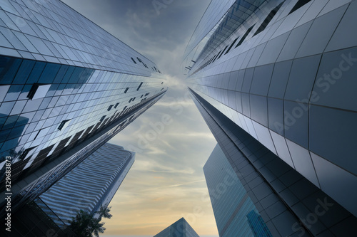 low angle view of singapore financial buildings at morning 