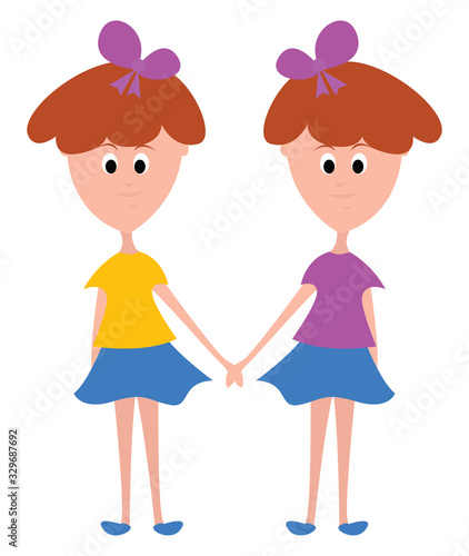 Twin sisters, illustration, vector on white background.
