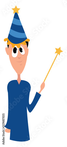 Wizard in blue, illustration, vector on white background.