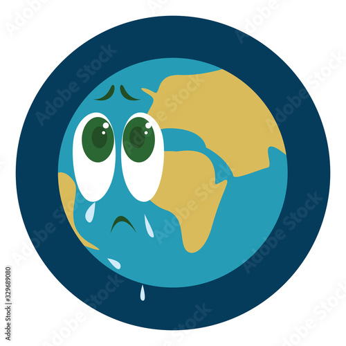 Crying earth, illustration, vector on white background.