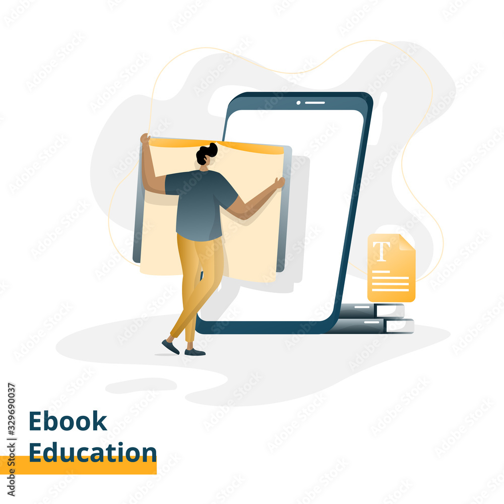 Landing page Ebook Education, the concept of men carrying books to smartphones, can be used for landing pages, web, UI, banners, templates, backgrounds, web development. Landing page Ebook Education, the concept of men carrying books to smartphones, can be used for landing pages, web, UI, banners, templates, backgrounds, web development.