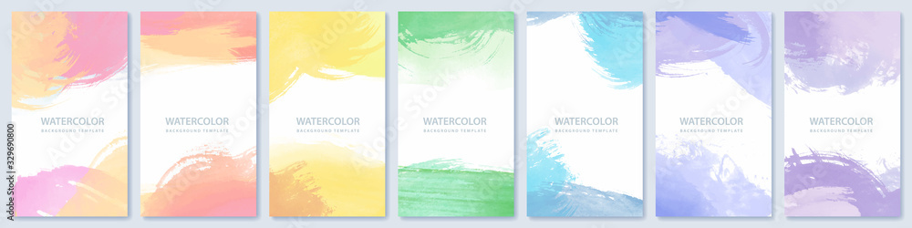 Set of light colorful expressive vector watercolor backgrounds for poster, brochure or flyer - obrazy, fototapety, plakaty 