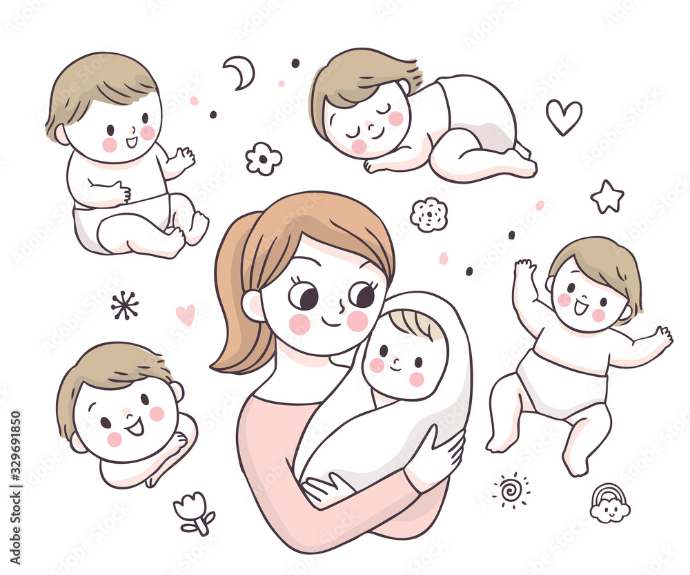 Cartoon cute adorable mother and baby doodle vector. Cartoon cute adorable mother and baby doodle vector.
