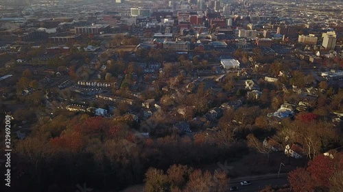 Aerial Flying Toward Birmingham Alabama Skyline Tilting Up