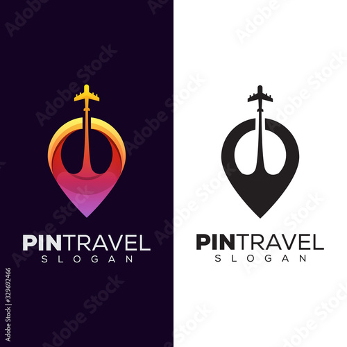 modern color pin travel logo, travel location logo design