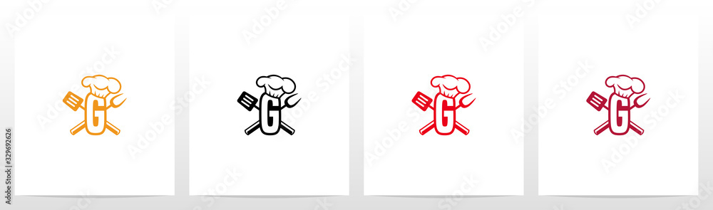 Obraz premium Spatula And Chef Hat On Letter Logo Design G