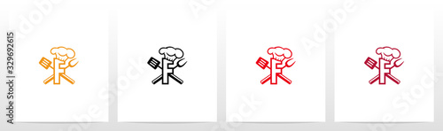 Spatula And Chef Hat On Letter Logo Design F