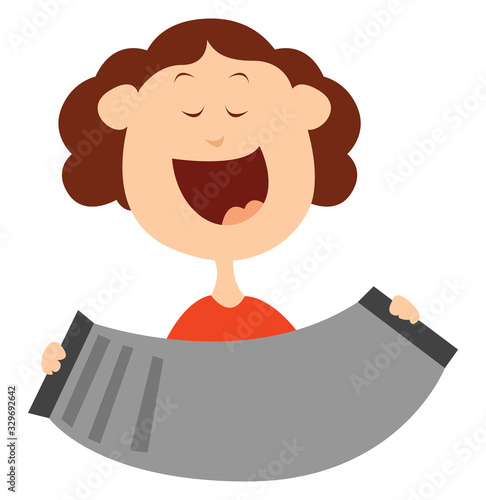Accordion player, illustration, vector on white background.
