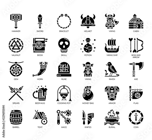 Set of viking thin line and pixel perfect icons for any web and app project.