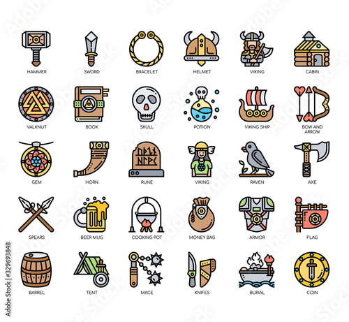 Set of viking thin line and pixel perfect icons for any web and app project.