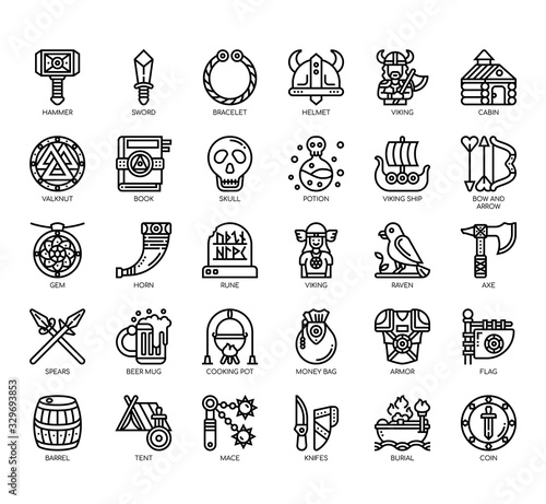 Set of viking thin line and pixel perfect icons for any web and app project.