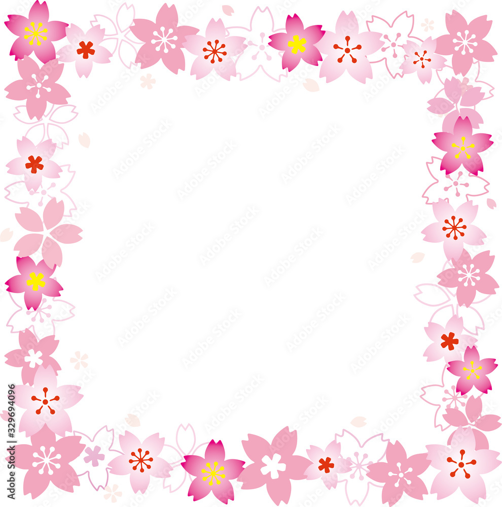 ピンクの桜 四角 フレーム 枠