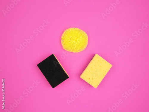 Household items in home care on a pink background.