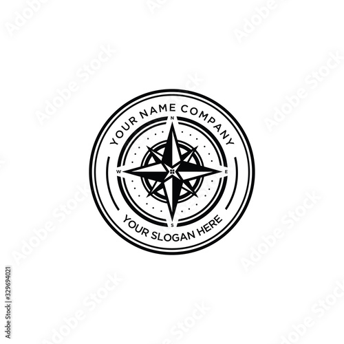 the emblem logo of the compass for the property business, with a window illustration in the middle of the compass showing an overview of real estate property