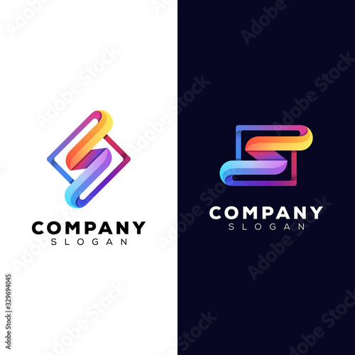 colorful initial letter S with square logo design vector template