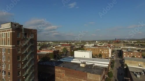 Aerial Within Downtown Birmingham Looking Over Industrial Skyline