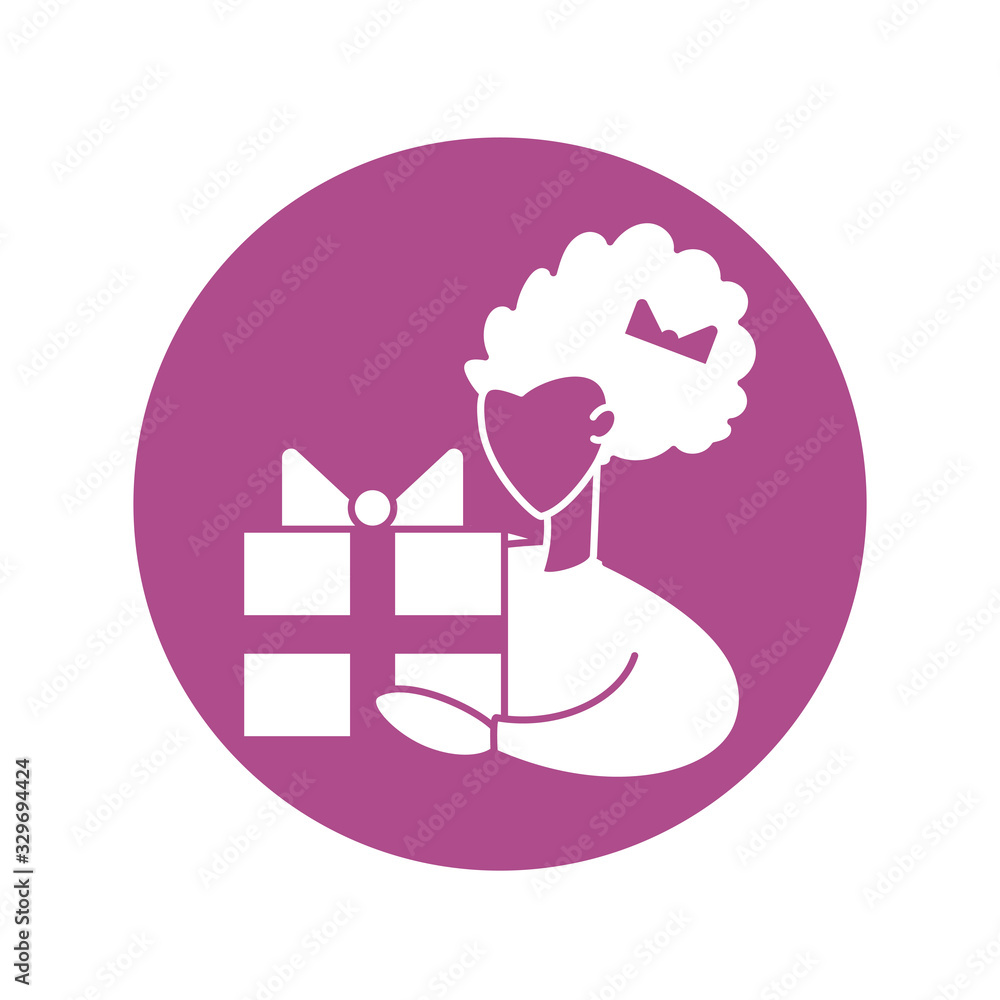 woman holding a gift box, silhouette style icon woman holding a gift box, silhouette style icon