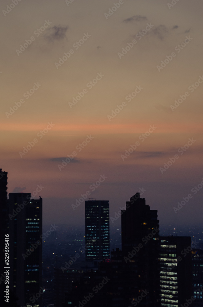 Panoramic shot of skyline at sunset