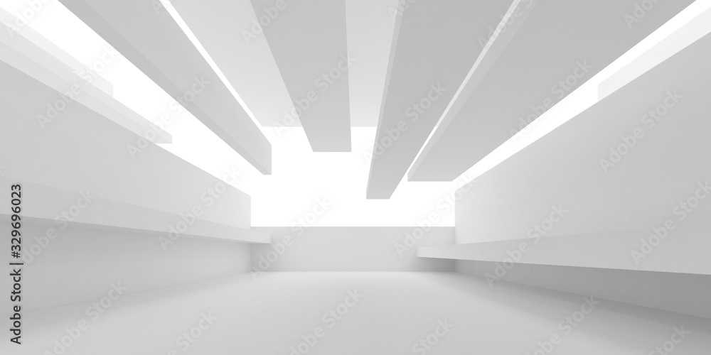 Abstract of white architecture space with light cast the shadow on the surface, Perspective of futuristic design, 3d rendering.
