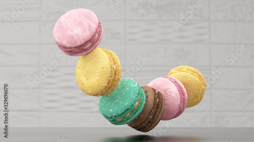 A Row of Macarons Floating in the Air