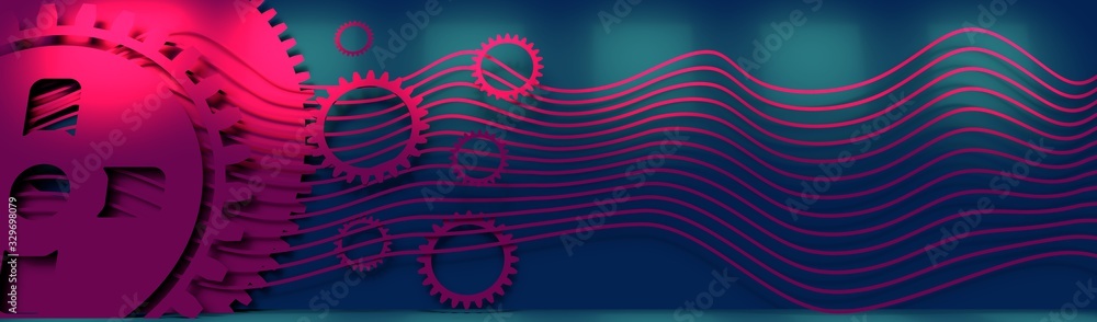 Modern futuristic virtual abstract background for technology, and engineering. Gears and wave pattern. 3D rendering