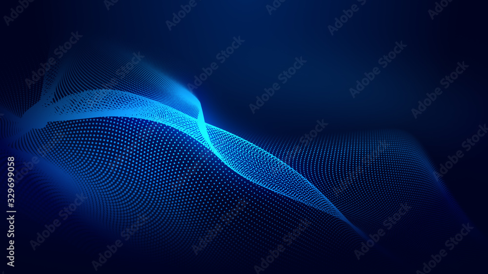 Dot blue wave light screen gradient texture background. Abstract ai technology big data digital background. 3d rendering.