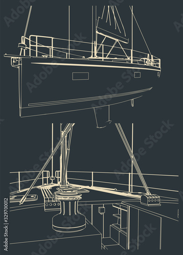 Sailing yacht sketches illustration