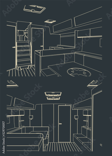 Sailing yacht interior sketches