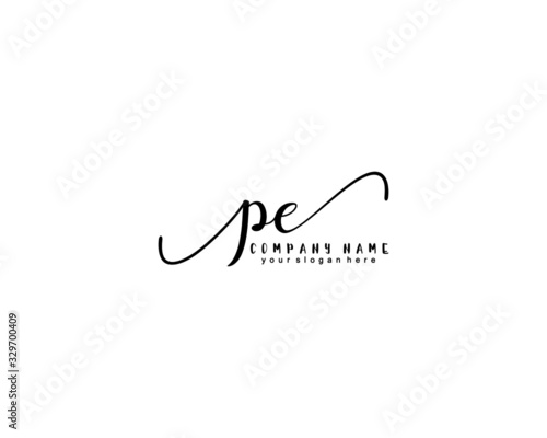 Letter PE handwrititing logo with a beautiful template