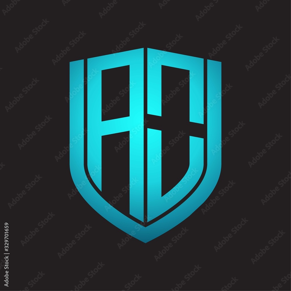 AO Logo monogram with emblem shield design isolated with blue colors on black background AO Logo monogram with emblem shield design isolated with blue colors on black background
