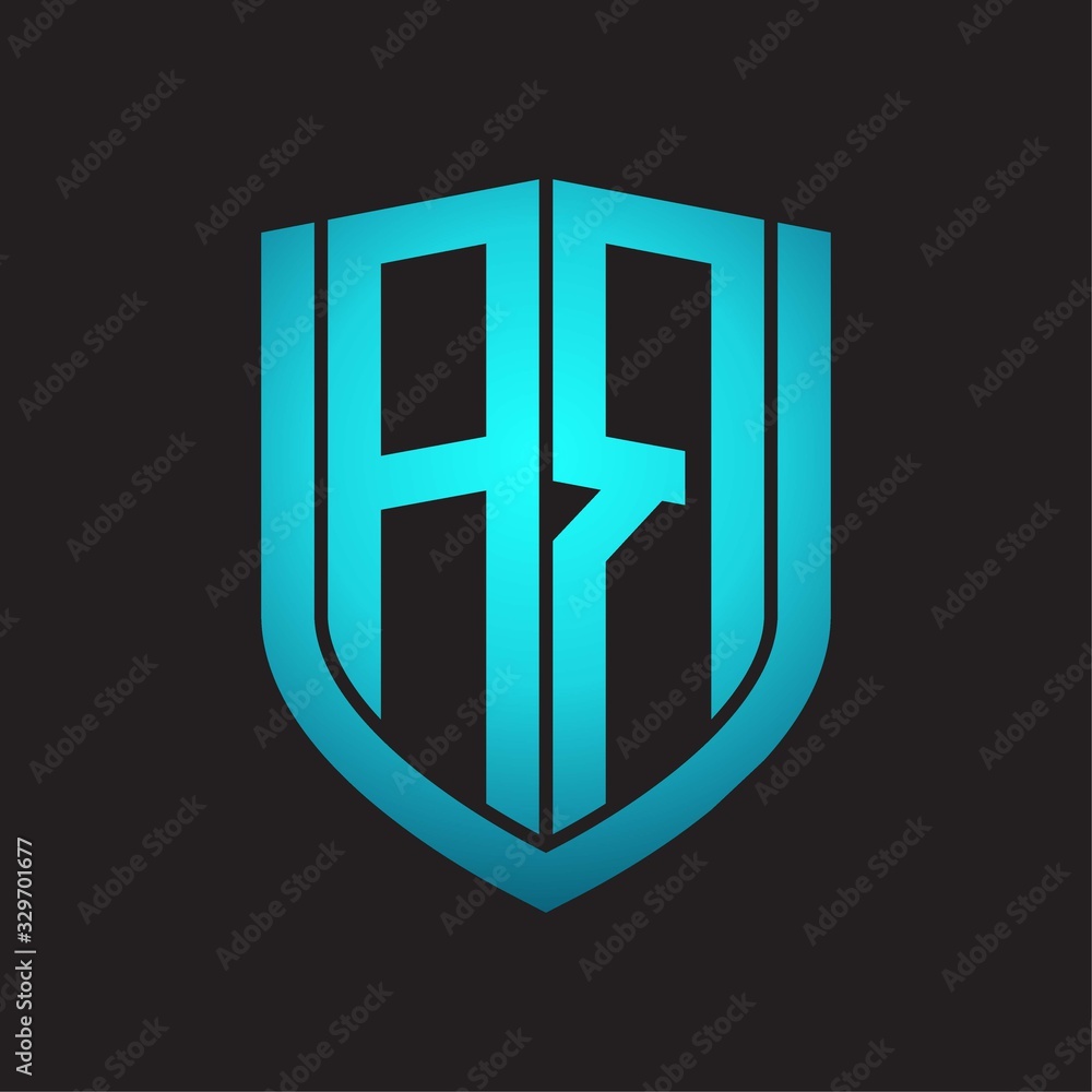 Obraz premium AR Logo monogram with emblem shield design isolated with blue colors on black background