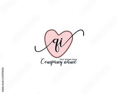 Letter QI handwrititing logo with a beautiful template