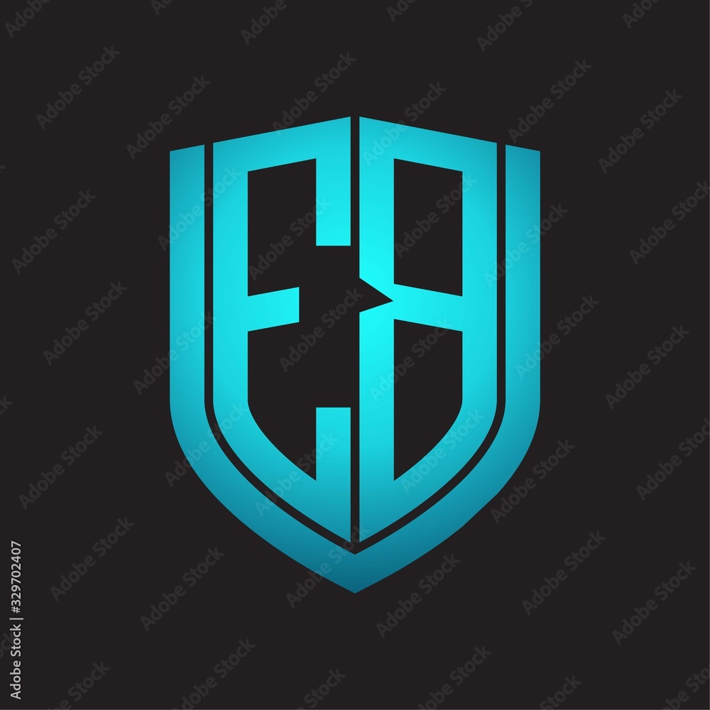 EB Logo monogram with emblem shield design isolated with blue colors on black background EB Logo monogram with emblem shield design isolated with blue colors on black background