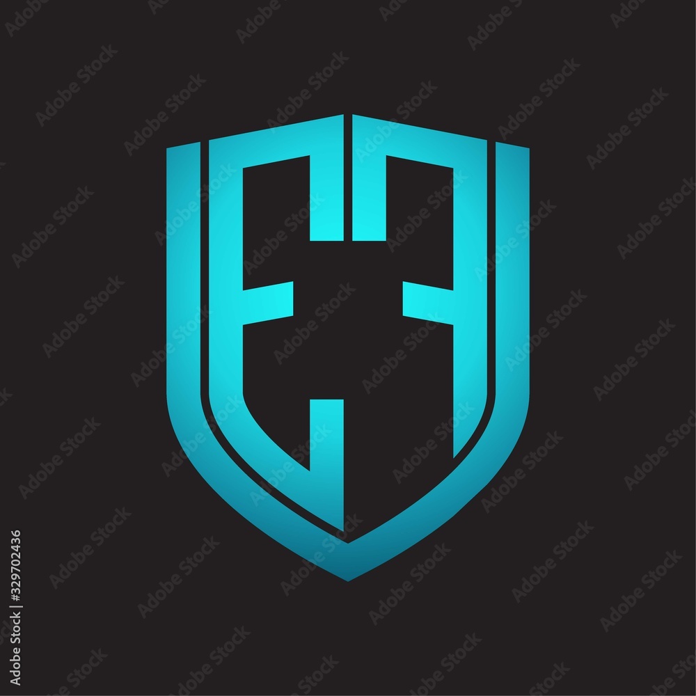 EF Logo monogram with emblem shield design isolated with blue colors on black background EF Logo monogram with emblem shield design isolated with blue colors on black background