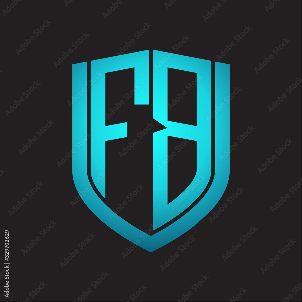 FB Logo monogram with emblem shield design isolated with blue colors on black background FB Logo monogram with emblem shield design isolated with blue colors on black background
