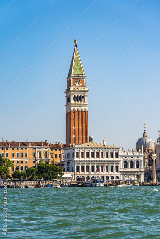 Vertical photo of Campanile di San Marco in Venice from the seaview