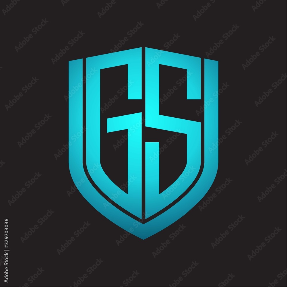 GS Logo monogram with emblem shield design isolated with blue colors on black background GS Logo monogram with emblem shield design isolated with blue colors on black background
