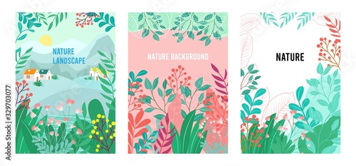 Vector set flowers background, Nature background, banner, cover, templates, posters.