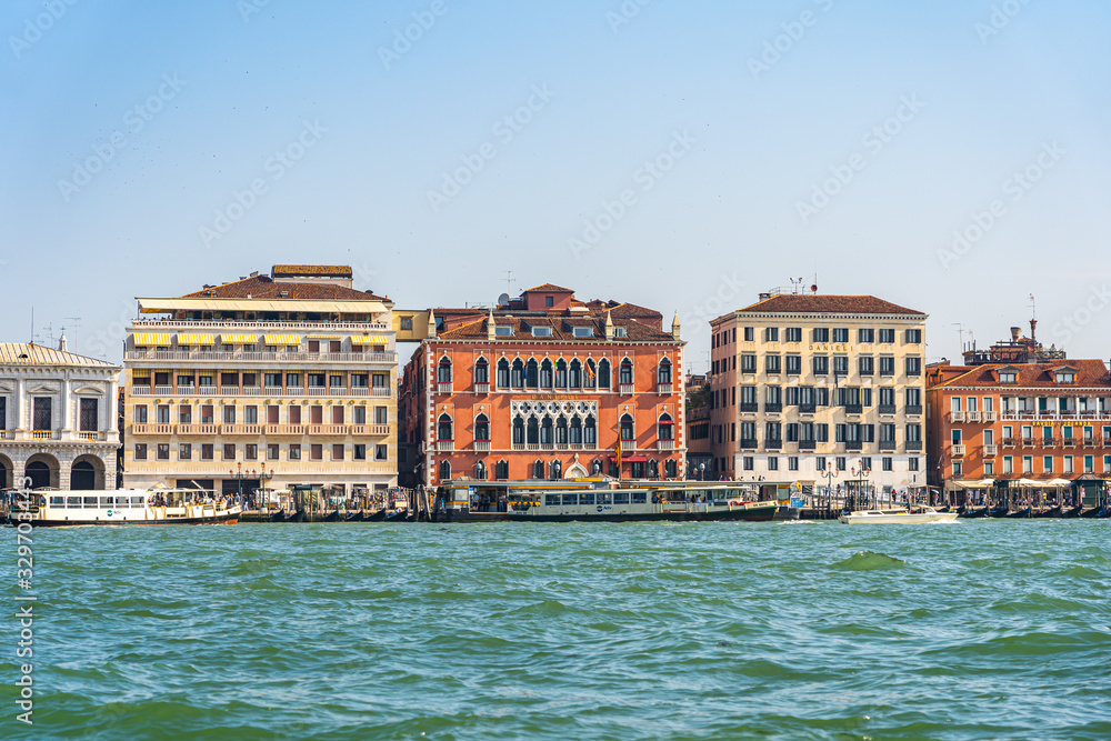 Seaview of old buildings in Venice Italy
