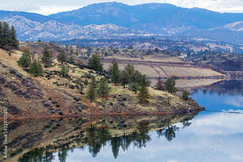 Reflections in the Iron Gate Lake Reservoir near Hornbrook, California, USA
