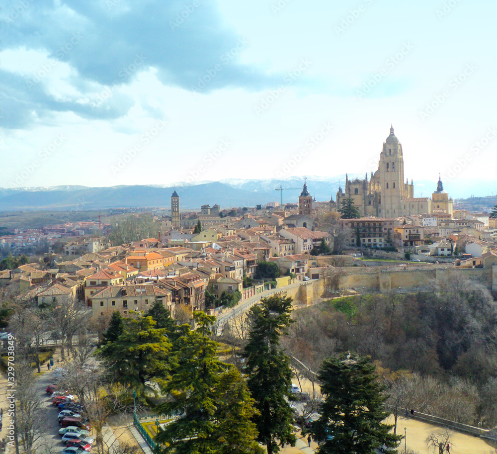 Segovia Old Town, Spain. View of beautiful old buildings in the city.