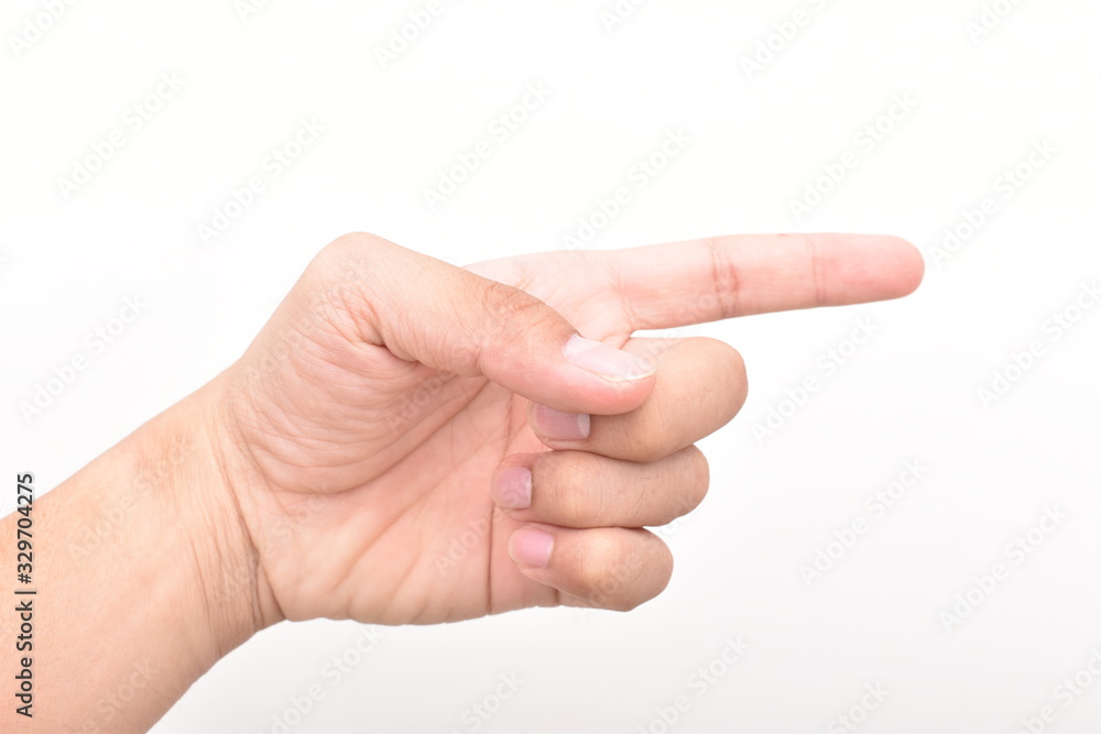 Hand finger pointing isolated on white background